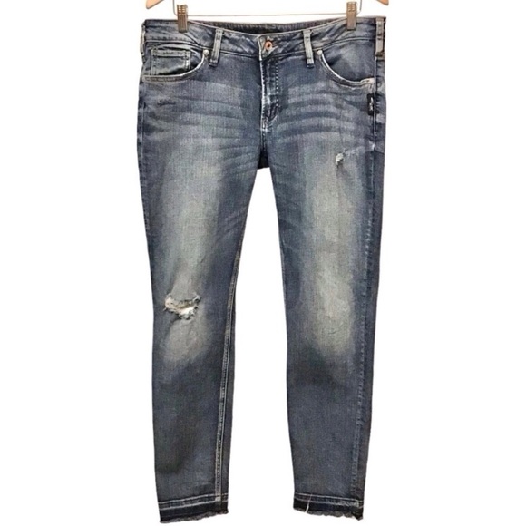 Silver Jeans 32 (12) Boyfriend Jeans Released Hem Frayed Mid Rise Stretch - Picture 11 of 11